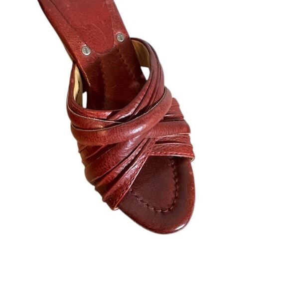 Frye Brown Leather Crisscross Multi Slide Reese Slip On Heels Women Sz 6.5 - Picture 7 of 8
